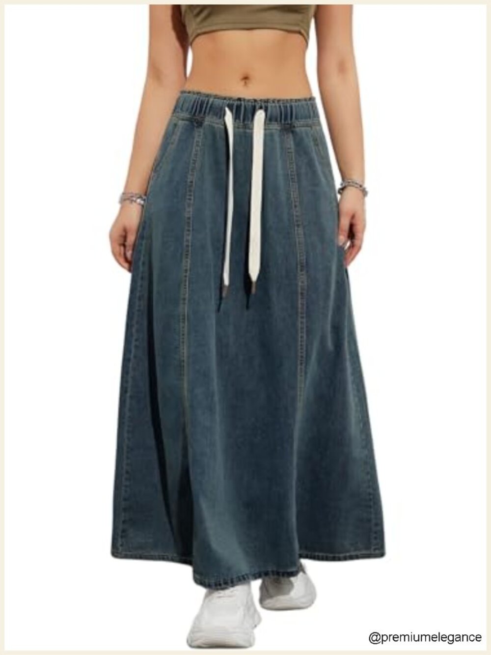 Flare Denim Maxi Skirt High Waist A-Line with Pockets Boho Long Skirt